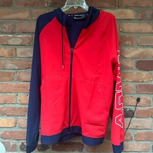 Men's Under Armour Red Blue Full Zip Up Track Jacket ~ Large